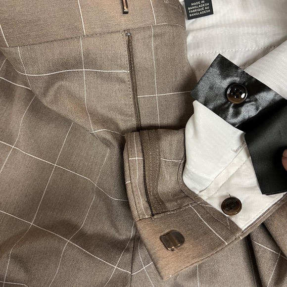 H & M Slim Fit Suit Pants Beige Check Windowpane Design Welt Pockets New sz 32R - Picture 7 of 9